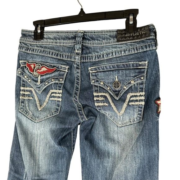 Affliction Women’s 27 Patch Jeans Denim Grunge Punk Street Whiskering Stretch - Picture 2 of 16